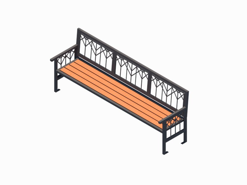 Descarga la banca con estructura de metal y asiento de madera para Revit