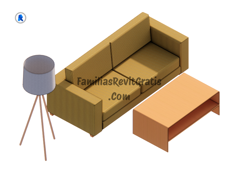 Descarga el Sofá con Mesa de Centro y Lámpara de Pie para Revit