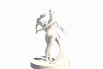 Modelo 3D de escultura artística moderna de dos figuras humanas entrelazadas para decoración en Revit y renders fotorrealistas.