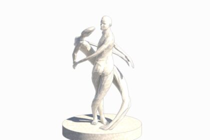 Modelo 3D de escultura artística moderna de dos figuras humanas entrelazadas para decoración en Revit y renders fotorrealistas.