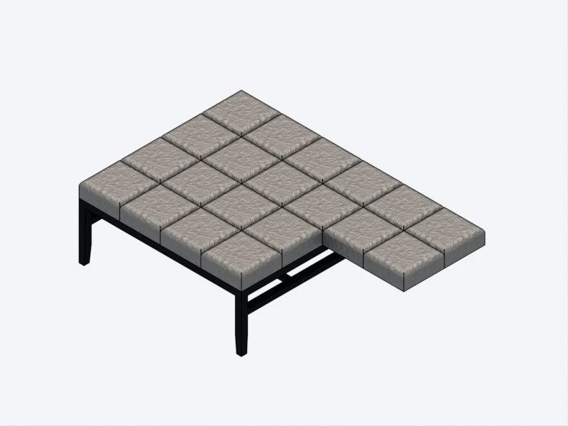 Banca modular Steelcase Coalesse Passerelle para Revit, familia RFA de mobiliario lounge (LOD 300) para proyectos de arquitectura y diseño de interiores corporativos BIM.