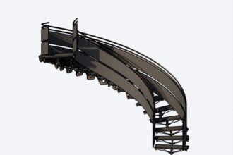 Escalera helicoidal para Revit de estructura metálica curva en vista isométrica 3D