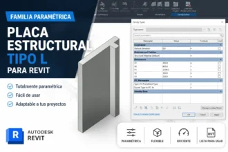 Placa estructural tipo L para Revit en concreto armado con tabla de parámetros dimensionales
