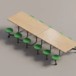Vista 3D isométrica de la familia paramétrica de mesa de comedor escolar plegable en Autodesk Revit