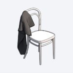 Silla de madera curvada estilo Thonet para Revit con un saco colgado en el respaldo en vista isométrica 3D.