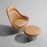 Render 3D isometrico de silla platner revit y otomana para amueblamiento residencial
